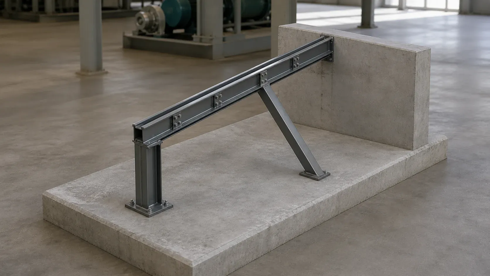 Steel beam support assembly beside industrial equipment.