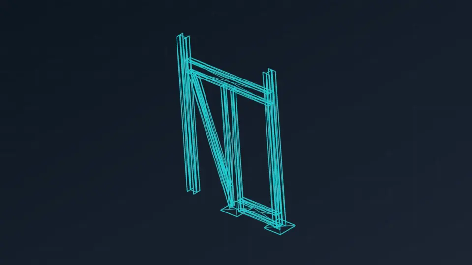 CAD model linework of the on-site frame support.