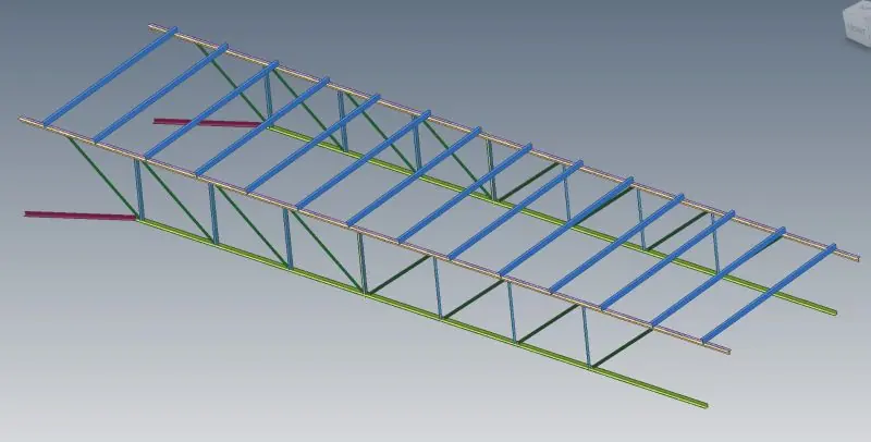 Analysis-style 3D model of a steel truss replacement layout.